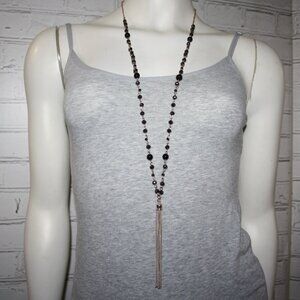 Beautiful rose gold and black crystal tassel necklace 36-38" Bella Jack
